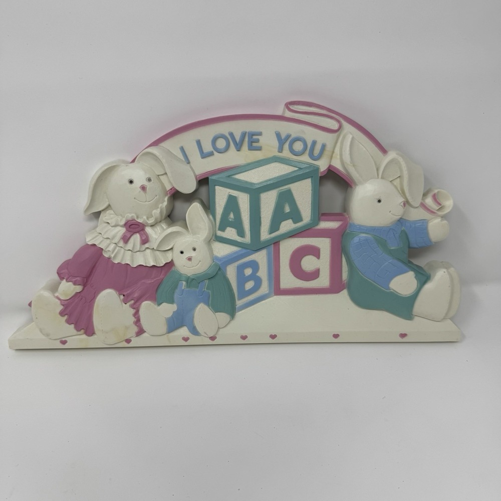 Vintage Bunny Wall Decor Baby Room Pastel Nursery Rabbits "I Love You" ABC Decor